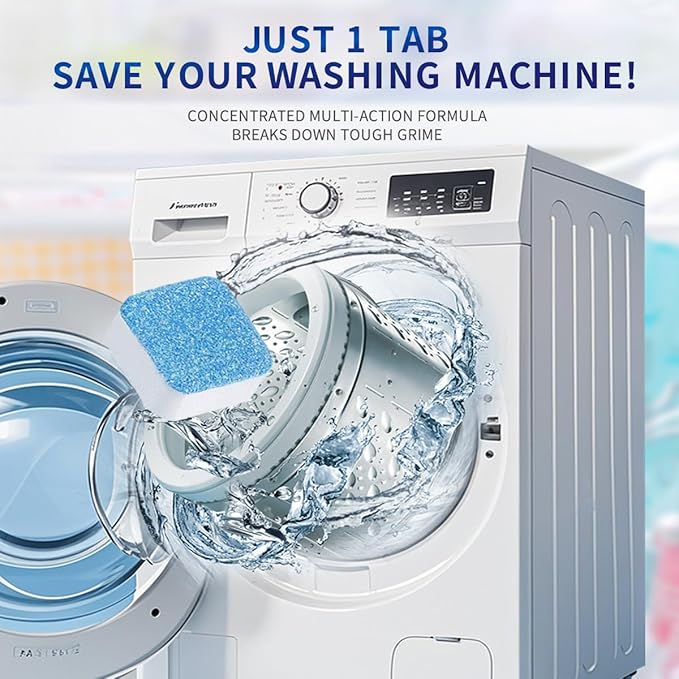 Truey Washing Machine Drum Cleaning Tablets, Deep Cleaning for Front Loader, Top Load & HE Washers, Helps Remove Odor-Causing Residues, Pet Hair & Hard Water Buildup (12 tablets)