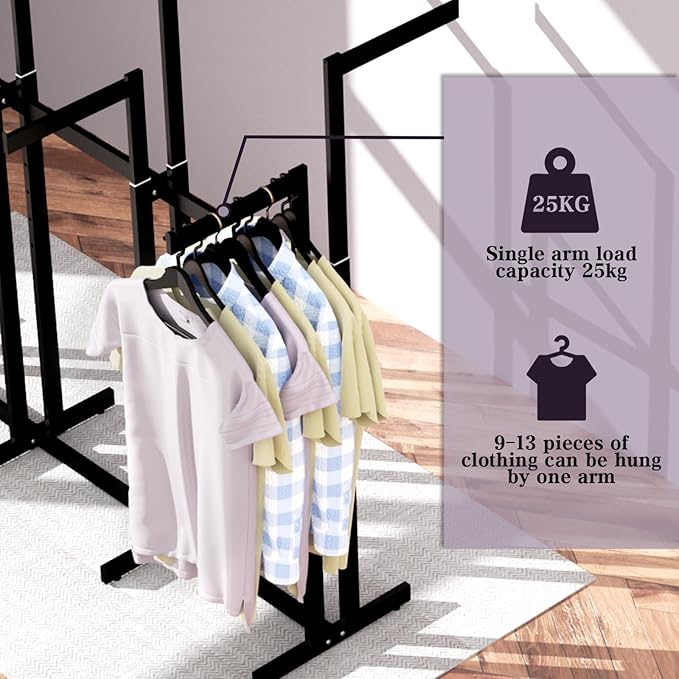 Clothing Racks - Heavy Duty Garment Racks Metal for Retail Display Hanging Clothes, Rolling Black Commercial Clothing Display Rack Stand with Wheels (6 Arm,Black)