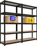 HOMEDANT House 36.2" W 5 Tier Heavy Duty Garage Shelving Adjustable Metal Rack Storage Shelves Standing Shelf Unit Organizers Pantry Closet Office Black 2Pack