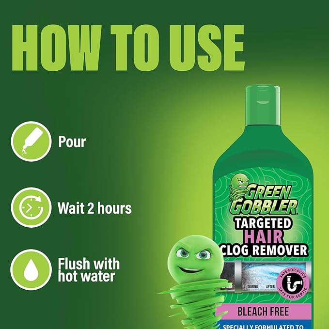 Green Gobbler Hair Drain Clog Remover | Formulated to Quickly Dissolve Hair Clogs
