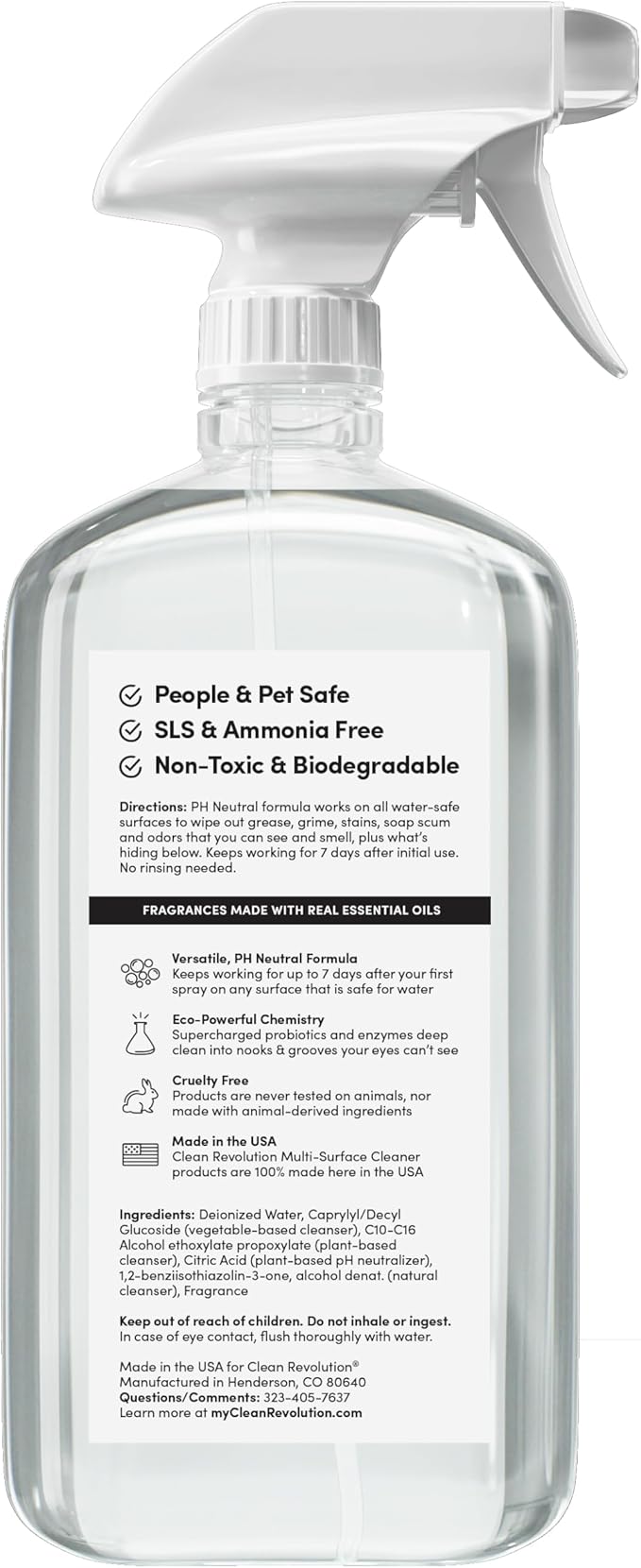 Clean Revolution SuperCharged All Purpose Cleaner Refill with Smart Probiotic + Enzyme Complex, Multi-Surface Kitchen Bathroom & Floor Cleaner, Lily & Green Tea, 18 oz (Pack of 1)
