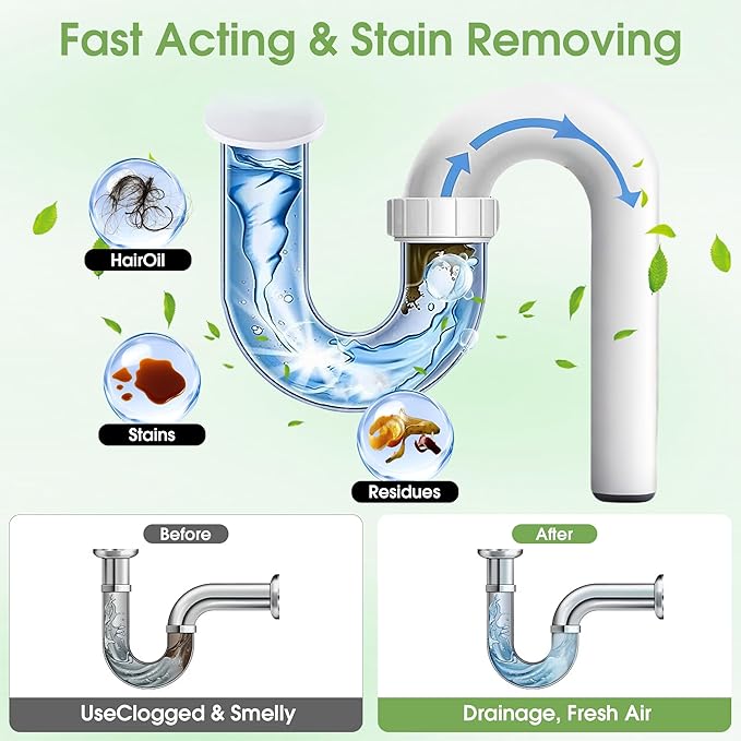 Drain Clog Remover, 268g Solid Pipe Cleaner Particle, Fast Acting Drain Cleaner for Kitchen Sinks, Bathtubs & Showers