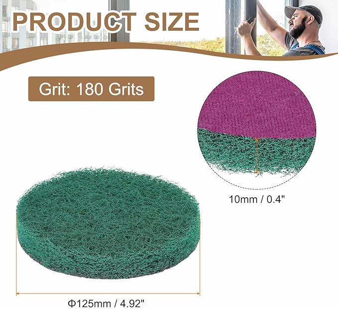 HARFINGTON 24pcs Scrubber Scouring Pads 180 Grits 5 Inch Drill Power Brush Hoop and Loop Surface Conditioning Disc Drill Scuffing Disc Scrub Pads for Home Kitchen Cleaning, Green