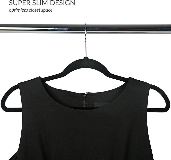 Simplify Slim Velvet Clothes Hangers | 25 Pack | Non-Slip | Shirts | Suit | Pants | Dresses | Garments | Closet Storage & Organization | Durable | Black