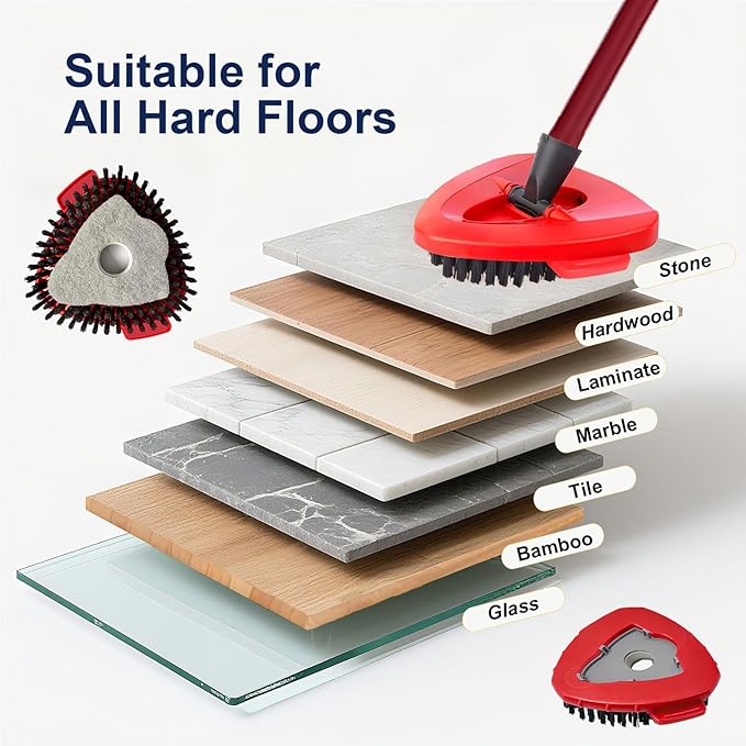 Scrubber Mop Head Replacement for O-Cedar EasyWring 1-Tank: Upgraded Dual-Action Bristles & Scouring Pad for Deep Cleaning Floors, Corners, Tile, Grout - 1 Scrub Brush & Base, 2 Sponge Pads