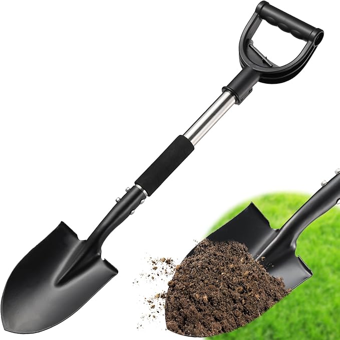Shovel, 31 inch Small Shovels for Digging Gardening, Camping, Off Road Car Snow Removal Tools, Heavy Duty Short Metal Garden Shovel with Round Point Blade, D-Handle Grip, Footstep, Kids Mini Spade