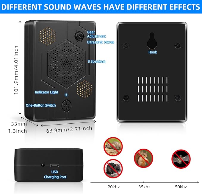 2 Pack Bat Deterrent Devices for Attic: 2025 Upgraded Bat Keep Away System - Rechargeable Bats Exclusion Device for Porch,House Outdoor & Indoor, Friendly to Human & Pet,Bats Removal