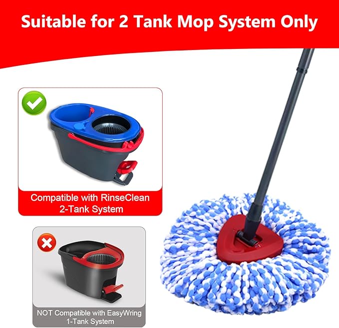 Spin Mop Replacement Heads Compatible with O Cedar RinseClean 2 Tank System,4 Pack Mop Refills Microfiber Mop Replace Heads,Deep Cleaning for All Flooring,Machine Washable and Easy to Install
