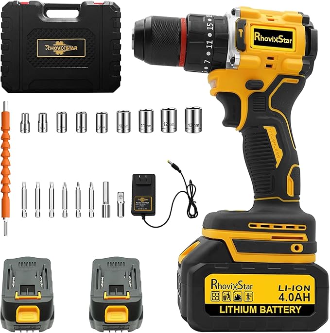 Cordless Drill Set, Power Drill Tool Set 20V, 3/8-Inch Keyless Chuck Drill Gun,Variable Speed (Equipped with 2x 4.0Ah Batteries)