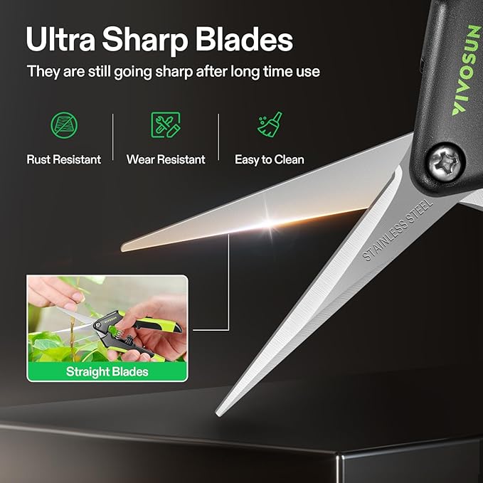 VIVOSUN Gardening Scissors, 6.5 Inch Hand Pruner Pruning Shear with Straight Stainless Steel Blades Black and Green 2-Pack