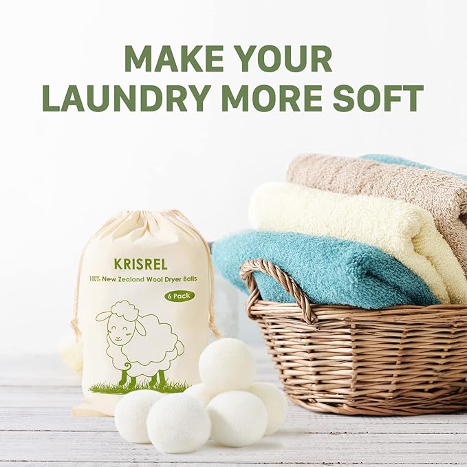 Wool Dryer Balls 6 Pack XL Laundry Dryer Balls,New Zealand Wool Natural Organic Fabric Softener,Shorten Drying Time, Baby Safe,Reduce Wrinkles