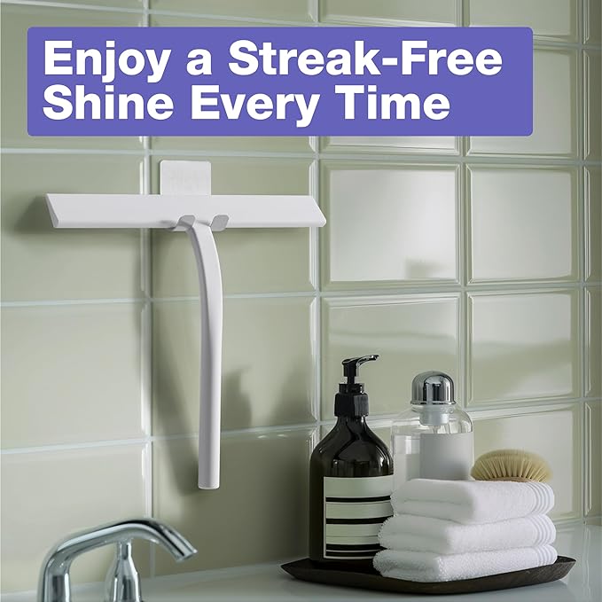 Kincmax All-Purpose Shower Squeegee - Stainless Steel Silicone Bath Squeegee - Window Shower Door Squeegee for Shower Glass Doors with Hook - Bathroom Shower Kitchen - Medium White