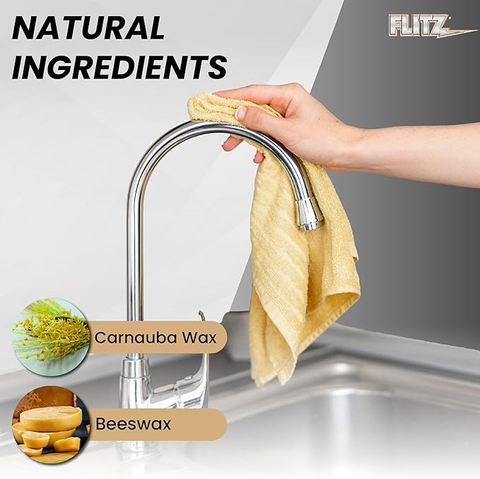 Flitz Faucet Wax Plus - 3.4oz Bottle of USA-Made, Water-Based Faucet Cleaner & Polisher for Water Stains, Fingerprints, & More - Metal Wax for Bronze, Nickel, Chrome, Brass - Granite Polish (1 Pack)