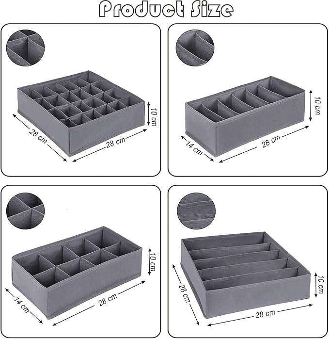 Dresser Drawer Organizer 8 Pack Clothes Underwear Sock Storage Dark Gray Drawer Dividers Grey Foldable Closet Organizer Storage Box Dresser Drawer Organizers