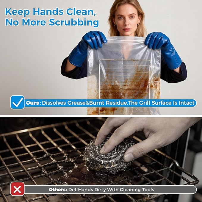 4 Pack Large Oven Grill Cleaning Bags（19.6''X27.5''）, Heavy Duty Oven Rack Cleaner Bags - No Messy Hands Reusable Soak-off Cleaning Kit for Grate & Grill Rack,No Cleaner Included