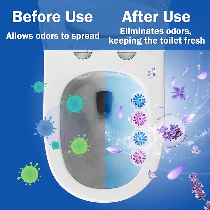 SCENTORINI 4-in-1 Toilet Bowl Cleaner Rim Hanger, Hanging Automatic Toilet Bowl Freshener, 4 Ocean & 4 Lavender Scent, Toilet Bowl Cleaning Balls Long-Lasting up to 30 Days