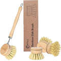 Bamboo Dish Brush with Handle - Soft Bristle, Eco-Friendly Vegetable Brush Scrubber for Food, Compostable & Sustainable, Bamboo Scrub Brush for Dishes, Pots and Pans