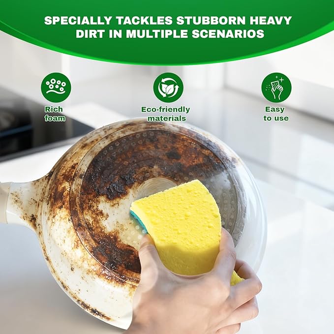 9 Pack Heavy Duty Scrub Sponge, Tough Cleaning Tool for Grills, Stovetops & Burned Pots, Durable Dual-Sided Sponge for Heavy-Duty Kitchen & Household Tasks