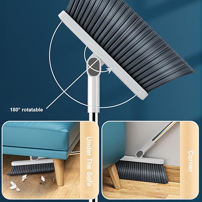 37.8in Broom and Dustpan Set Foldable Hand Brooms for Home & Kitchen with Rotatable Standing Storage, Buckle Type Broom with Dustpan Combo Set Outdoor Brooms Cleaning Tool Apartment Essentials (White)