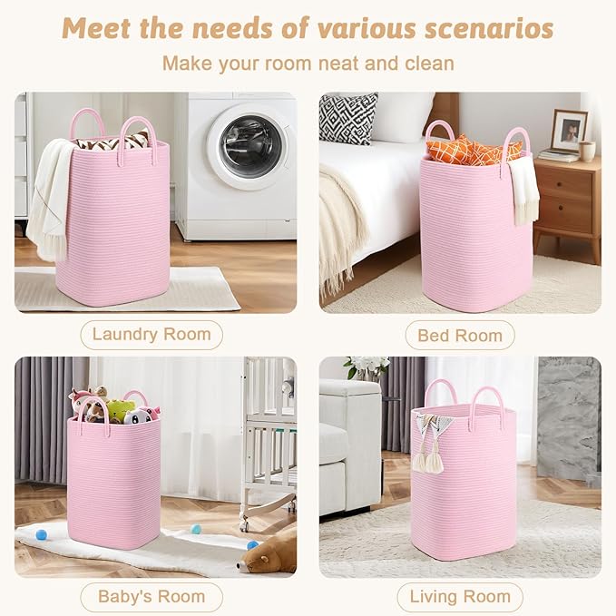 Artfeel Laundry Basket,Woven Cotton Rope Laundry Hamper,40L Versatile Storage for Dirty Clothes,Baby Toys,and Blankets in Bathroom, Nursery,and Living Room