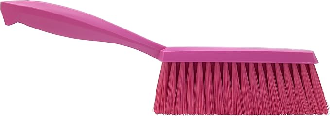 Vikan 45871 Bench Cleaning Brush, Polypropylene/Polyester Soft Bristle Dustpan Brush & Sweeper With Handle, 14-Inch, Pink