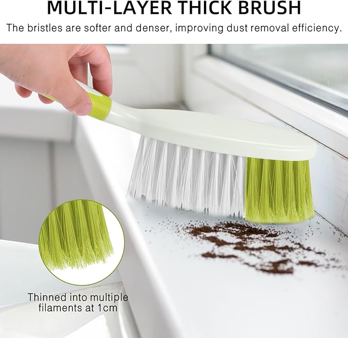 NACENA Dust Pan and Brush Set, Large Hand Broom and Dustpan Set Large Brush and Dustpan Set for Camping Broom and Dustpan Combo for Daily Cleaning Pet Hair Office Home Car, Yellow & Green