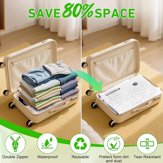 Vacuum Seal Bags for Clothing with Wireless Electric Pump - Travel & Home Use, 15 Pack Ideal Space Saver Vacuum Storage Bags, Ultimate Travel Vacuum Bags for Luggage