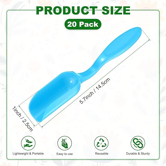 20-Pack Mini Gardening Shovel Spoons, Plastic Garden Soil Scoops for Cultivation Digging Transplanting/Flower Planting/Plant Succulent, Colorful Small Gardening Tools [Blue]