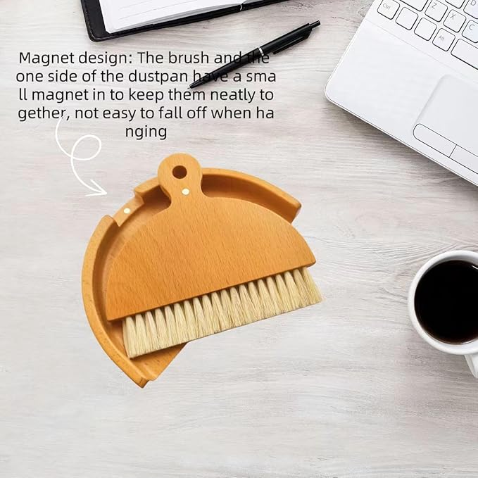 Wooden Dustpan and Brush Set Desktop Table Dustpan and Brush Set Tiny Small Mini Hand Broom and Dustpan Set Handheld Dust Pan and Brush Set 1 Set