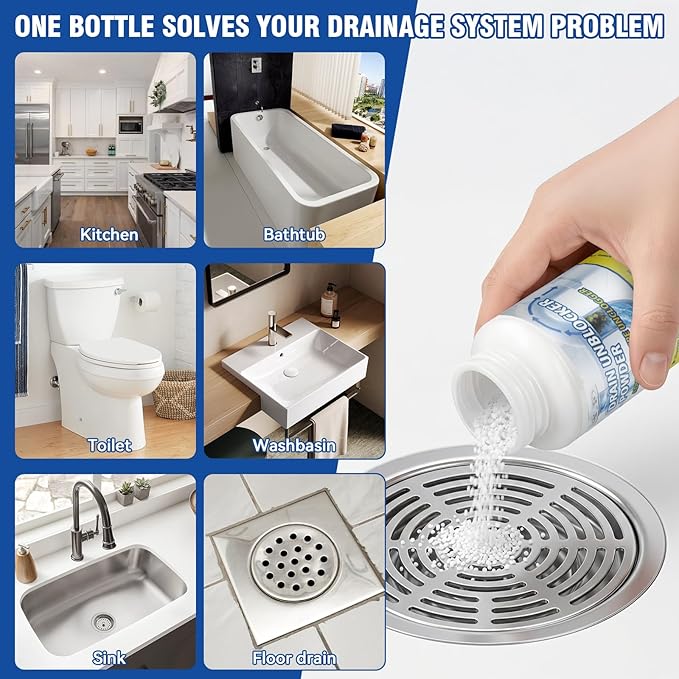 Powerful Drain Clog Remover, 260g Pipeline Dredging Agent & Drain Cleaner Fast Dissolves Hair, Paper Scraps, Food, Grease & Soap Scum, Unclog Sink Drains, Kitchen sinks, Shower pipes, Toilet