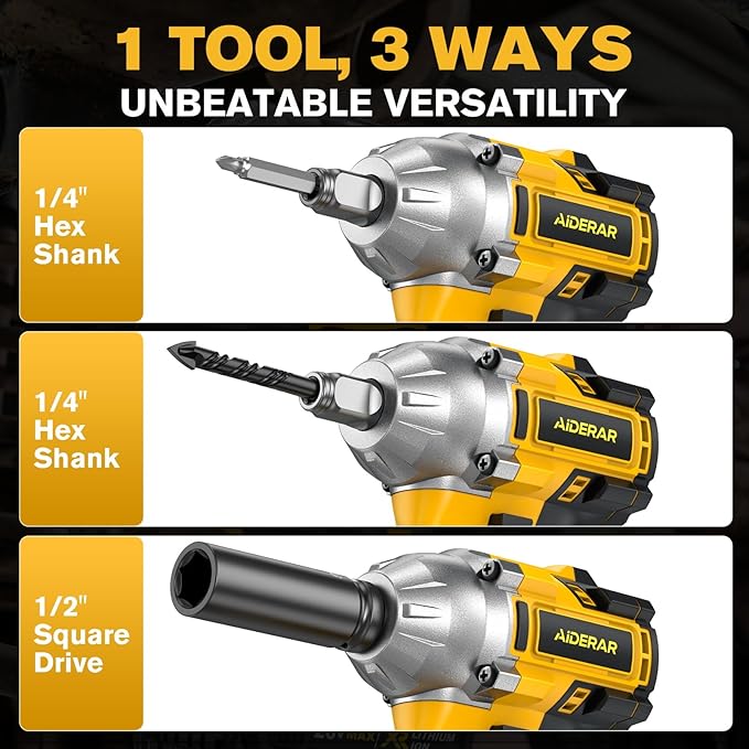 Cordless Impact Wrench for DeWalt Battery, 500Nm (369Ft-Lbs) 1/2" & 1/4" Brushless Impact Gun, 2-Speed High Torque Power Tool for Tire Removal, Rusted Bolts, Car Maintenance(No Battery)