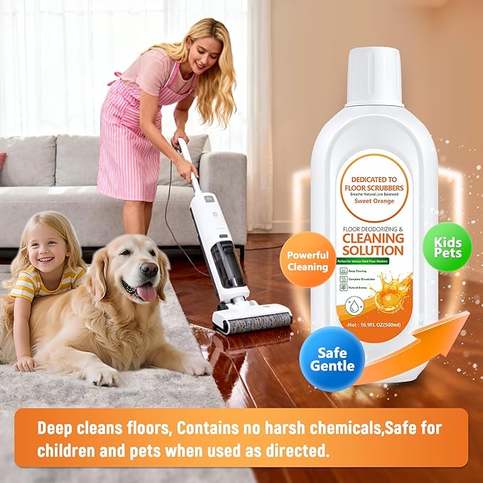 Floor Cleaning Solution Compatible with Tineco – Orange Floor Cleaner – Long-Lasting, Subtle Fruit Scent– For All Cordless Wet/Dry Vacuum Mop Cleaner & Robot Vacuums with Mopping (2 Bottle)