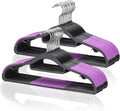 Tonswachic Pack of 30 Coat Hangers, Space-Saving Plastic Clothes Hangers, Non-Slip, 0.2 Inches Slim, 360° Swivel Silver Hook for Shirts, Pants, Suit & Wet/Dry Garments, Purple and Black