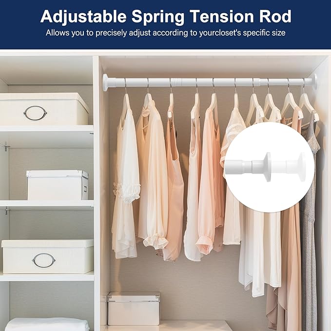 No Drilling Closet Rod, 27.5-94 Inches Hanging Closet Rod for Clothes, Closet Bar & Pole Heavy-duty, Closet Rods for Hanging Clothes For Closet Wardrobes Bathroom Laundry RV Curtains,White