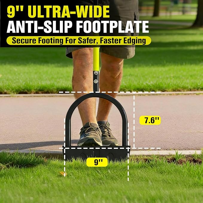 Houselife Half Moon Edger for Landscaping, 42" Manual Grass Edger Tool with V-Shape Serrated Blade, Long Handle Garden Edger for Sidewalk, Driveway & Flower Bed, 9" Wide Footplate
