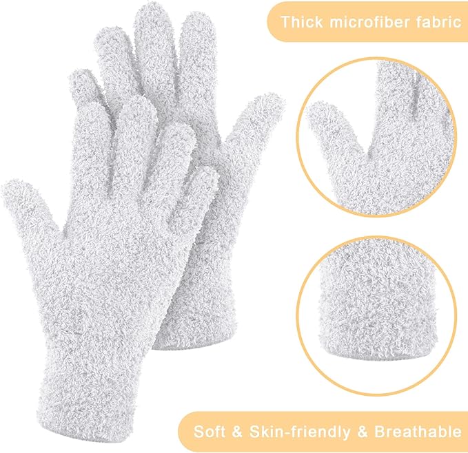 Patelai 3 Pairs Microfiber Plant Dusting Gloves Leaf Cleaning Gloves for Indoor Plants, Blinds, Furniture, House (White,Medium)