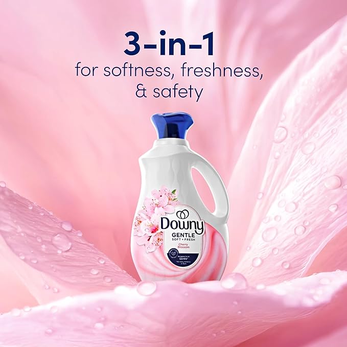Downy Gentle Soft + Fresh Fabric Softener Liquid, Cherry Blossom Scent, 93 FL OZ, 138 loads, Liquid Fabric Softener Designed to be Gentle on Skin