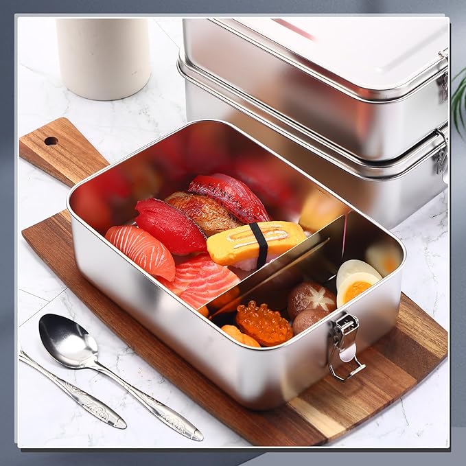 Umigy 8 Pcs Stainless Steel Food Containers 2400ml Metal Bento Lunch Box Stainless Steel Food Storage Containers, Lockable Clips to Leak Proof, Reusable Dishwasher Snack Boxes for Work