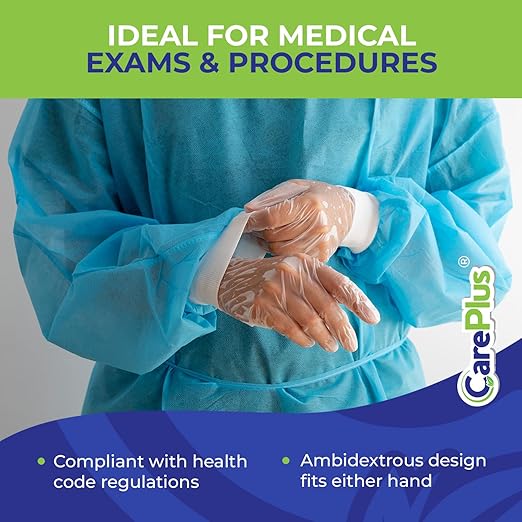 CARE PLUS Pro Vinyl Clear Gloves - Small Size, 100 Count | Latex-Free, Powder-Free, Heavy Duty, Non-Sterile, | Food Prep, Kitchen & Cleaning Gloves, Hair Coloring | Ideal for Professional Use