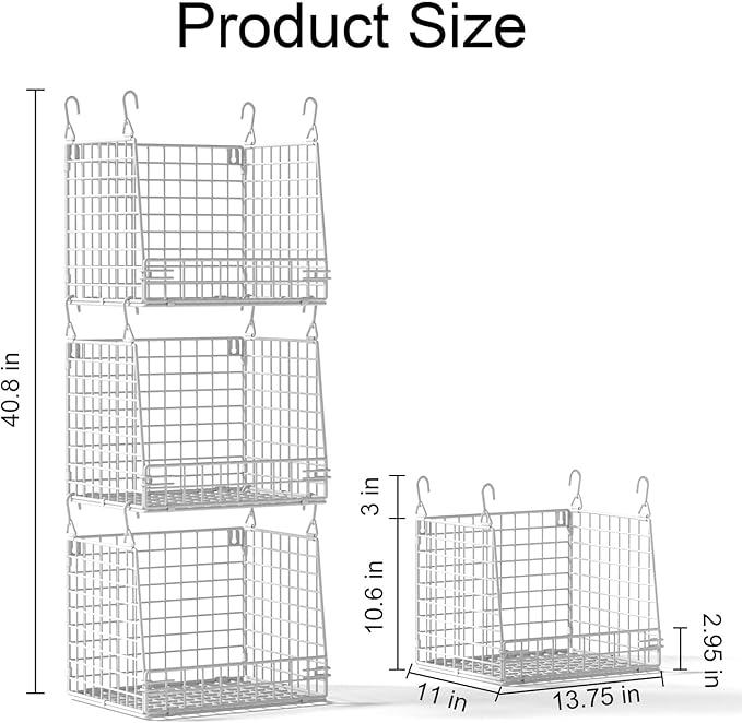PUPPYCUTE 3 Pack Laundry Room Organization and Storage, Hanging Wire Basket for Laundry Closet Wire Shelves, Laundry Closet Organizers and Storage Basket, Heightened Version