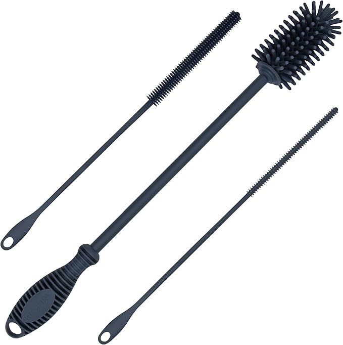 12.5" Silicone Bottle Brush & Straw Cleaner Brush Set | Water Bottle Cleaner for Hydro Flasks, Tumblers, Glassware, Vases and Narrow Neck Containers