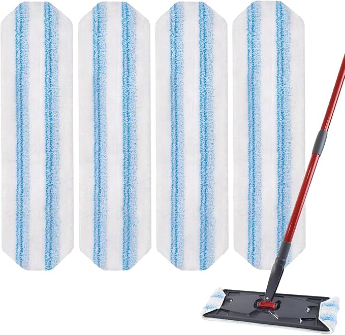 H2prO Mop Pads Replacements Compatible with Flat Mop System, Replace Mop Heads for Mop, Machine Washable Reusable Microfiber Pad Refills for Floor Cleaning (4 Pack)