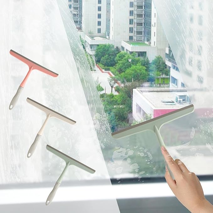 3 Pcs Shower Squeegee for Glass Doors, Car Window Squeegee, Streak-Free Mirror Cleaner Tool for Bathroom Kitchen Sink Countertop Tile Glass Shower Door Scraper Household Squeegees, with 3 Hooks