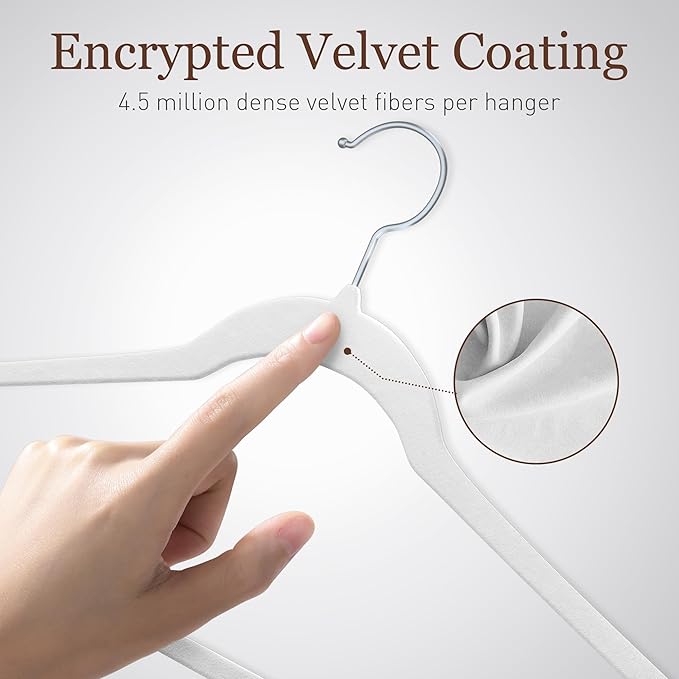 Velvet Hangers 100 Pack, Slim Non-Slip Clothes Hangers Space-Saving for Closet, Heavy Duty for Pants, Coats, Skirts, Jeans, Sweaters and More, Nylon-Flocked, White