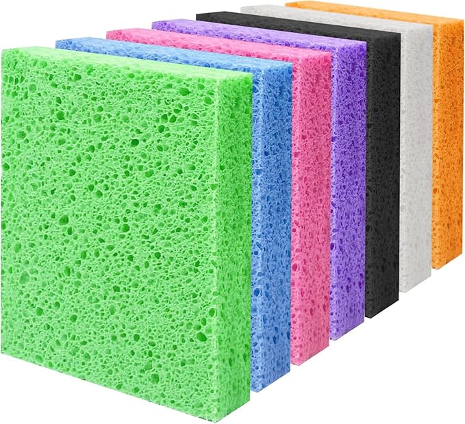 Cellulose Sponges, Large Size 4" x 6" x 1" - Heavy Duty Scrub Kitchen Sponge, Clean Tough Messes Without Scratching Kitchen Cleaning Pads, Pop Up Eco DIY (7 Pack), Mixed