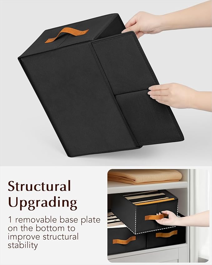 Homsorout Clothes Organizers and Storage - 4/5/7 Grids Fabric Jeans Organizer with Handles, Foldable Closet Organizers Dividers, Wardrobe organizer for Pant, Sweater, T-shirt, Scarf, 3 Pack, Black