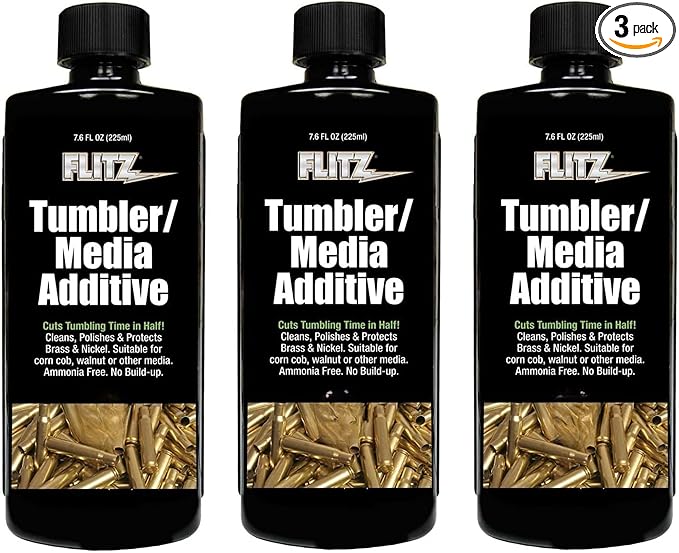 Flitz Tumbler Media Additive - 7.6oz Bottle of USA-Made Brass Cleaner Reloading Liquid for Ammo, Copper, & All Metals - Ammonia-Free Tumbling Polish to Remove Oxidation, Powder Residue (3 Pack)