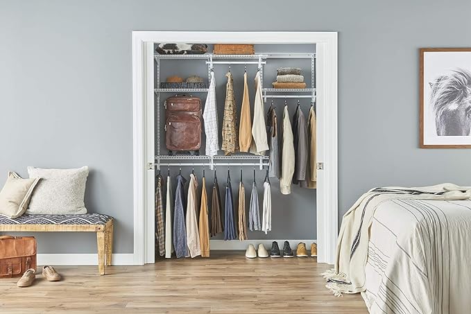 ClosetMaid ShelfTrack Wire Closet Organizer System, Adjustable from 4 to 6 Ft., With Shelves, Clothes Rods, Hardware, Durable Steel, White
