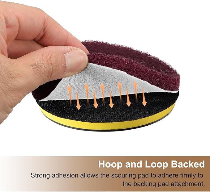 HARFINGTON 16pcs Scrubber Scouring Pads 180 Grits 2 Inch Drill Power Brush Hoop and Loop Surface Conditioning Disc Drill Scuffing Disc Scrub Pads for Home Kitchen Cleaning, Green