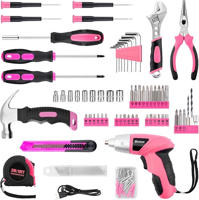 3.6V Pink Cordless Screwdriver Set, 151Pcs Home Tool Kit with Magnetic Bits & LED Light - Rechargeable Power Drill for Women DIY, USB-C Fast Charging